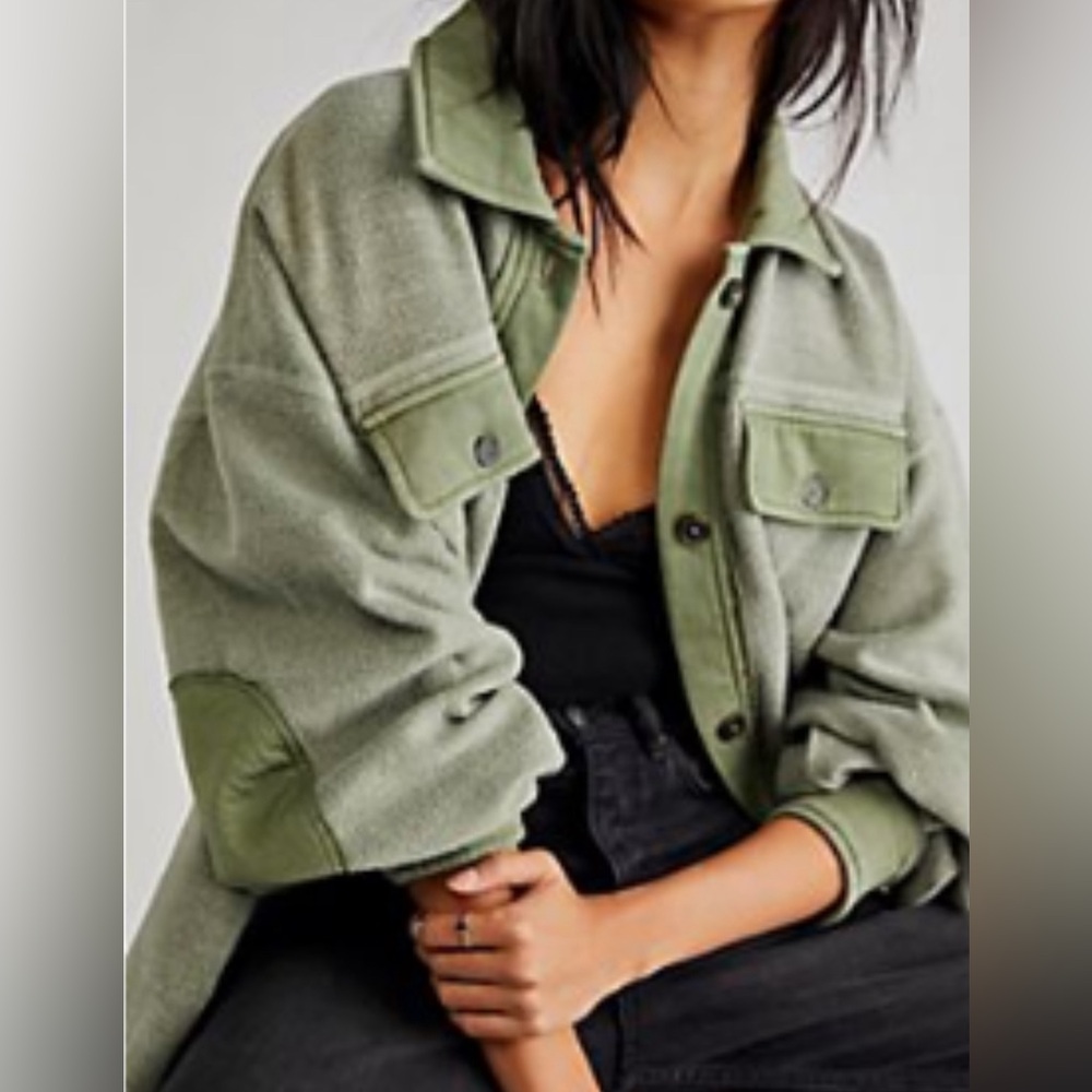 Free People Ruby Jacket EUC XS Olive Green Button-Up Shirt Jacket